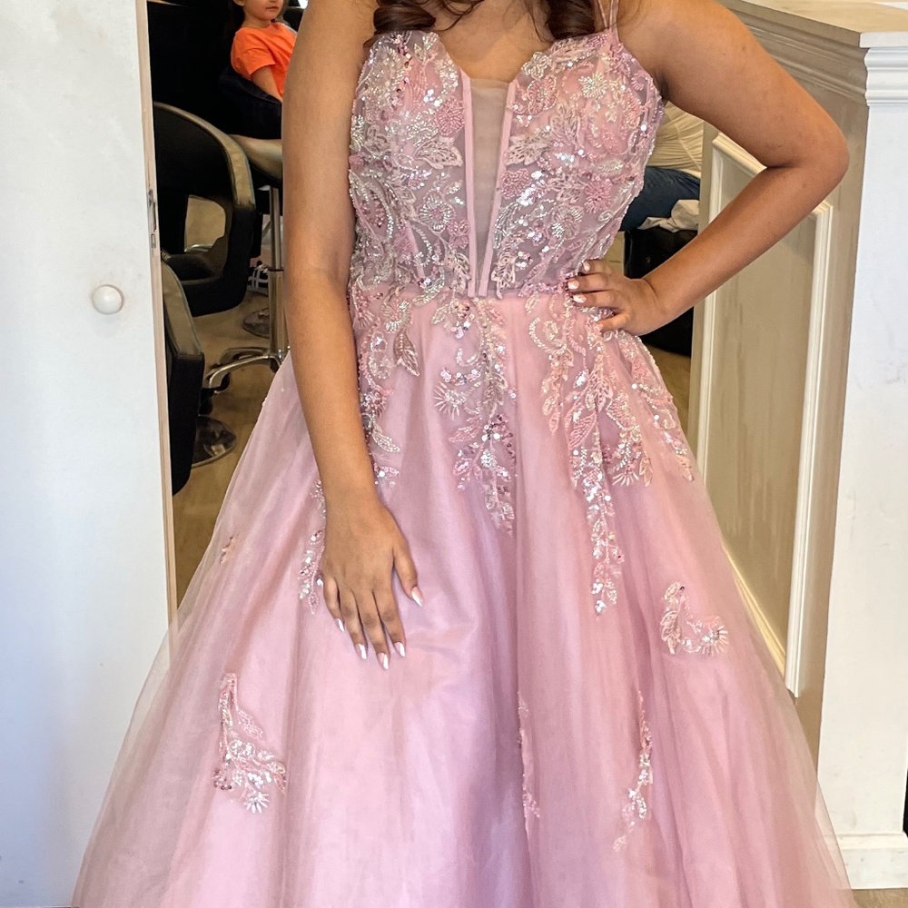 Strappy Lace Up Back Sequin Plunge Tulle Ballgown